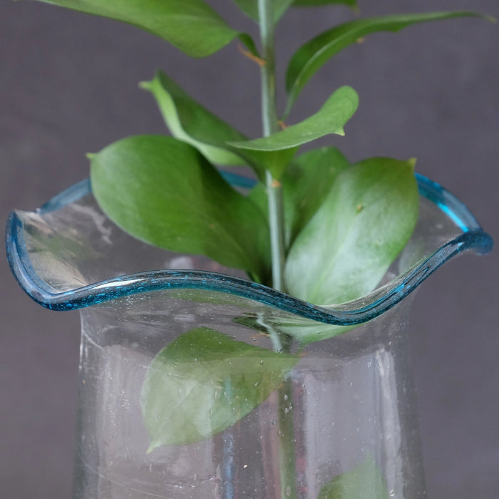 Ruffled Edge Aqua Rim Vase