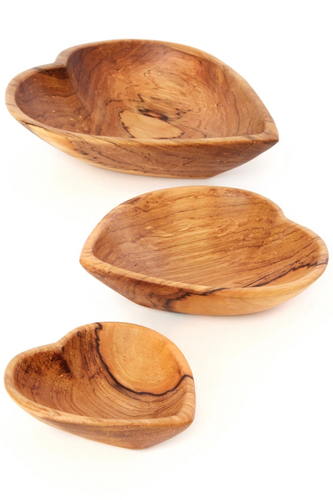 Set of 3 Wild Olive Wood Nesting Heart Bowls