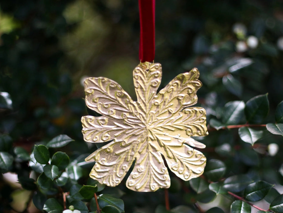 Tin Embossed Snowflake Ornament with Ribbon