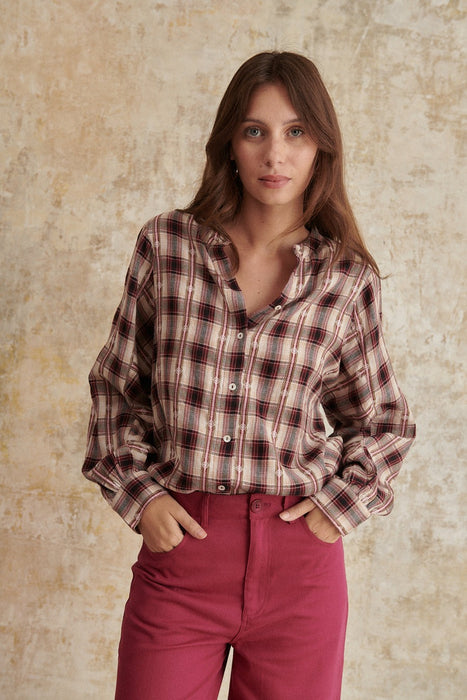 Gelina Bordeaux Plaid Blouse