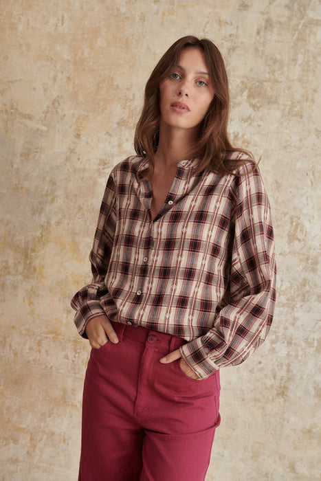 Gelina Bordeaux Plaid Blouse