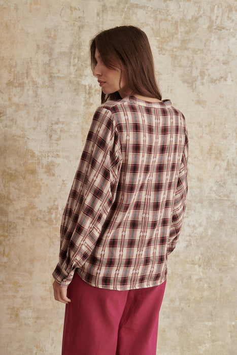 Gelina Bordeaux Plaid Blouse