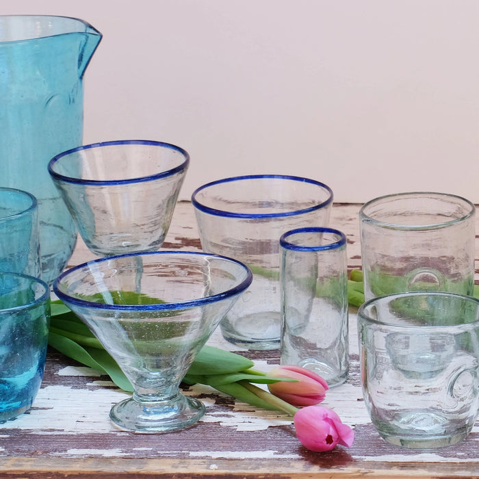 Handmade Blue Rim Water Glass