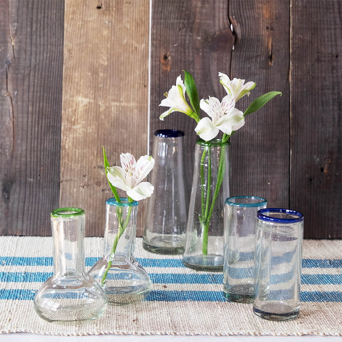 Small Blue Rim Conical Glass Vase