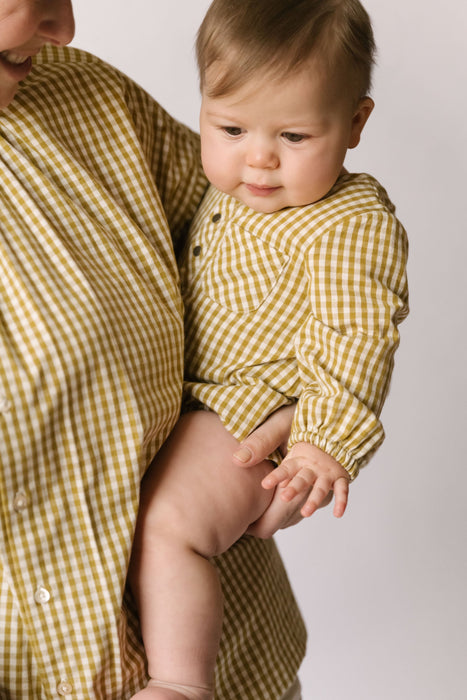 Gingham Long Sleeve One-Piece