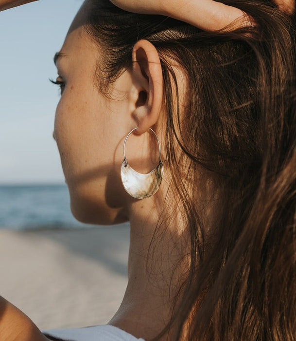 Chandra Mother of Pearl Rustic Hoop Earrings