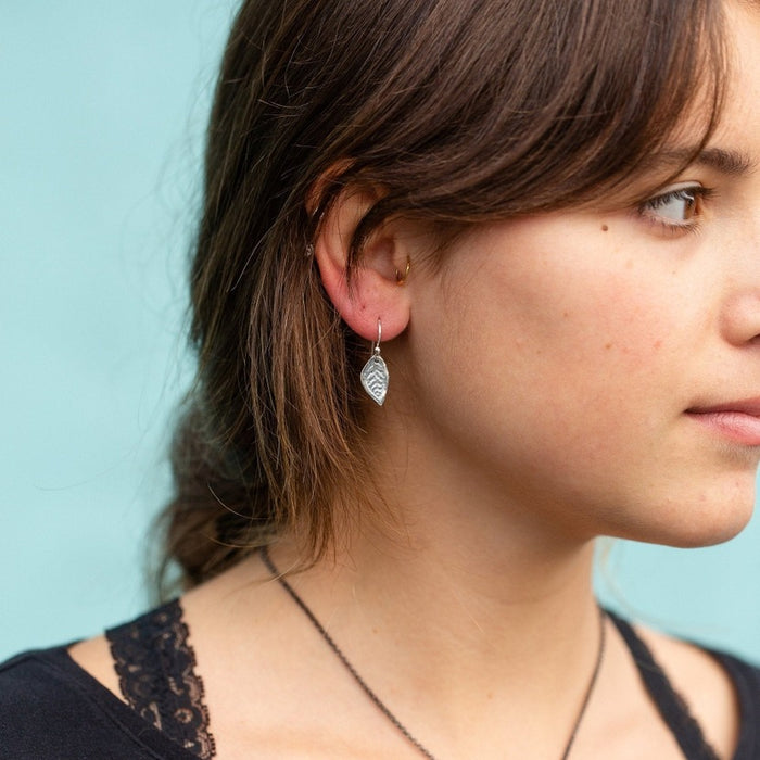 Tiny Brass Leaf Earrings