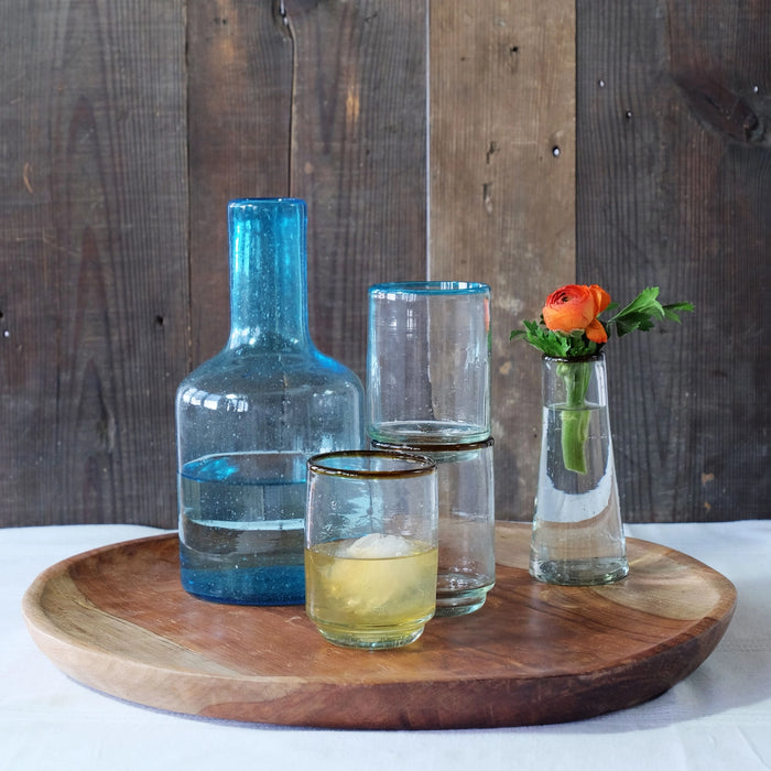 Aqua Hand Blown Glass Decanter with Topper