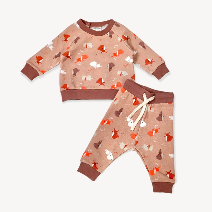 Organic Cotton Yoga Dog Fleece Baby Sweatshirt & Jogger Set