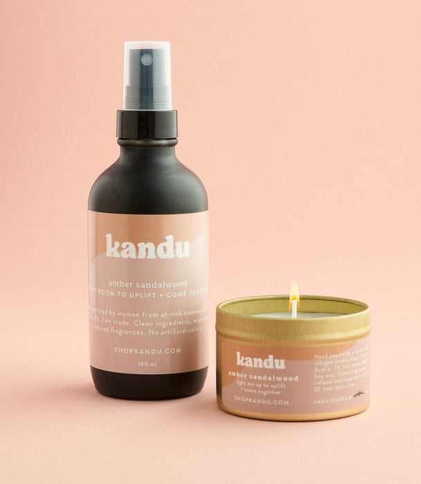 Kandu Amber Sandalwood Room Spray + Candle Gift Set