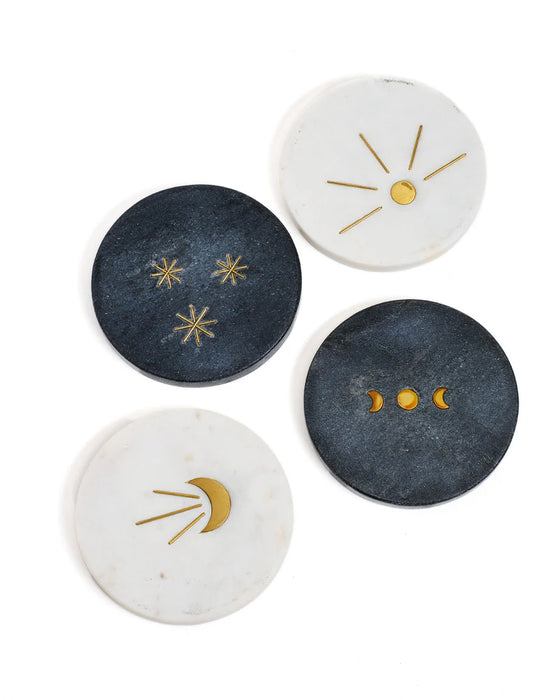 Indukala Moon Phase Marble Coasters - Set of 4