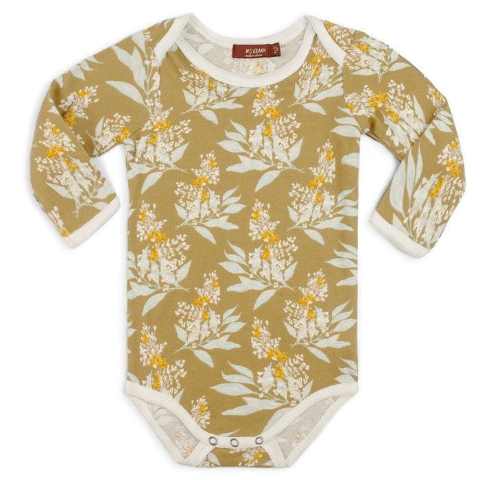 Gold Floral Organic Cotton Long Sleeve One Piece