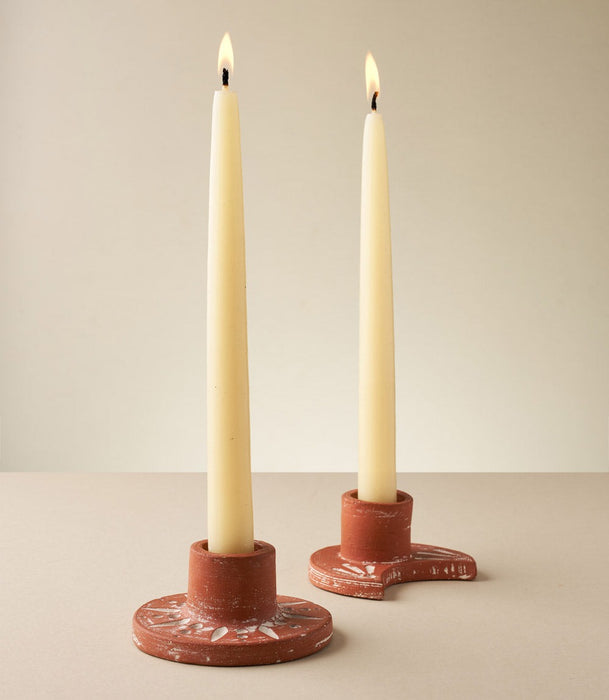 Daksha Terracotta Crescent Moon Taper Candle Holder