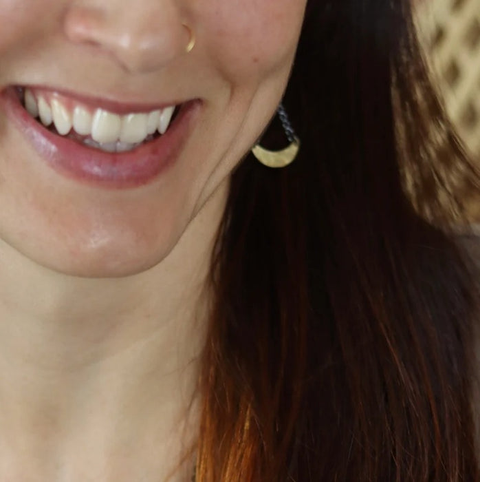 Tiny Brass Crescent Dangle Earrings