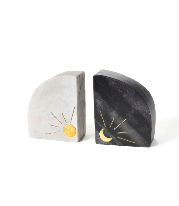 Indukala Sun & Moon Marble Bookends - Set of 2