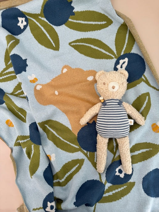 Blueberry Bear Beekeeper Organic Cotton Blanket