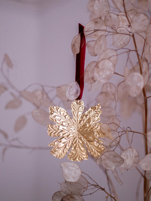 Tin Embossed Snowflake Ornament with Ribbon