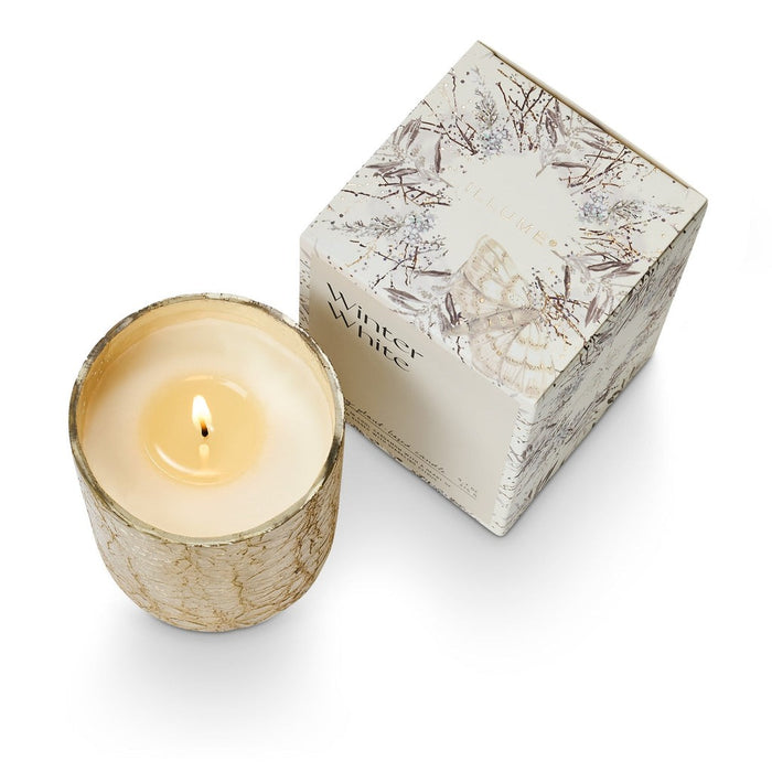 Winter White Small Crackle Glass Boxed Candle