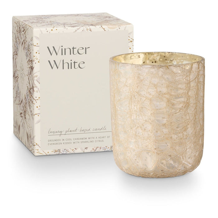 Winter White Small Crackle Glass Boxed Candle