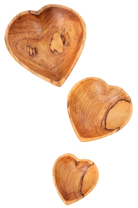 Set of 3 Wild Olive Wood Nesting Heart Bowls