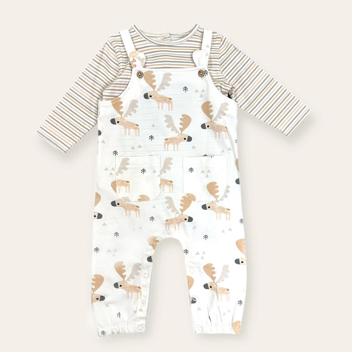 Organic Cotton Moose Baby Overall & Bodysuit Set