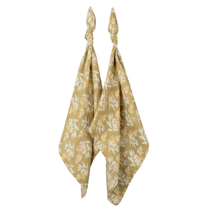 Gold Floral Organic Cotton Muslin Burp Cloth Set