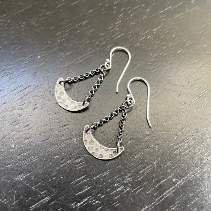 Tiny Silver Crescent Dangle Earrings