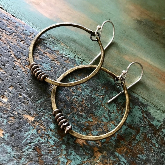 Small Brass Hoop Earrings with Heishi Beads