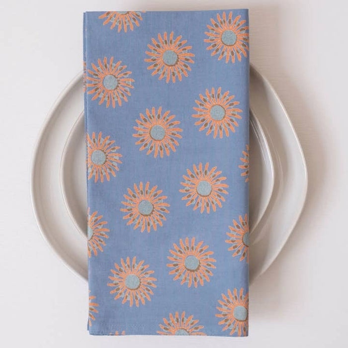 Sunflower Blue Block Printed Napkins - Set of 4