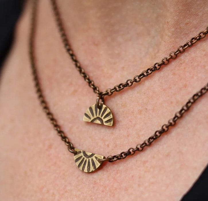 Tiny Brass Sunburst Necklace