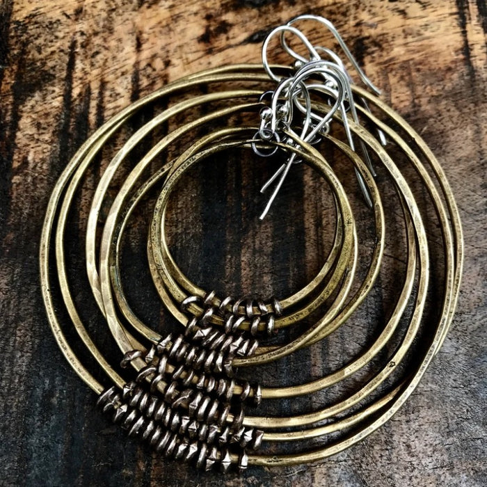 Small Brass Hoop Earrings with Heishi Beads