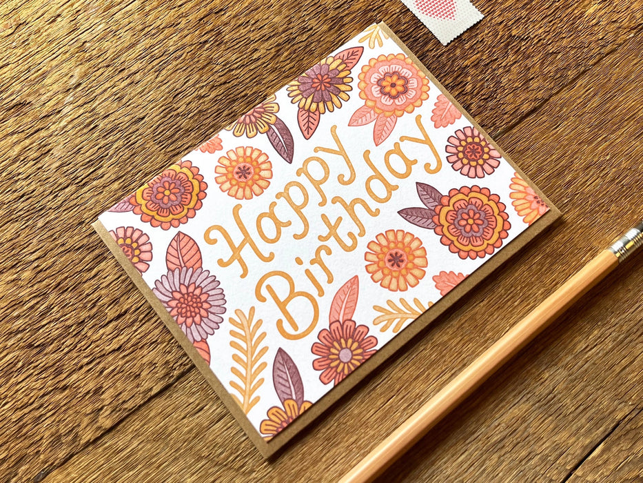 Happy Birthday Retro Floral Card
