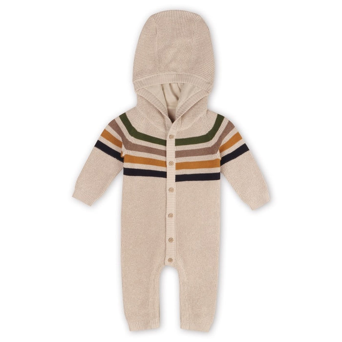 Organic Cotton Stripe Hooded Chunky Knit Baby Jumpsuit