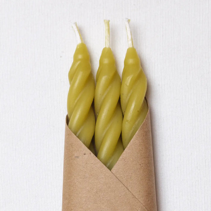 Chartreuse Beeswax Spiral Tapers - Set of 3