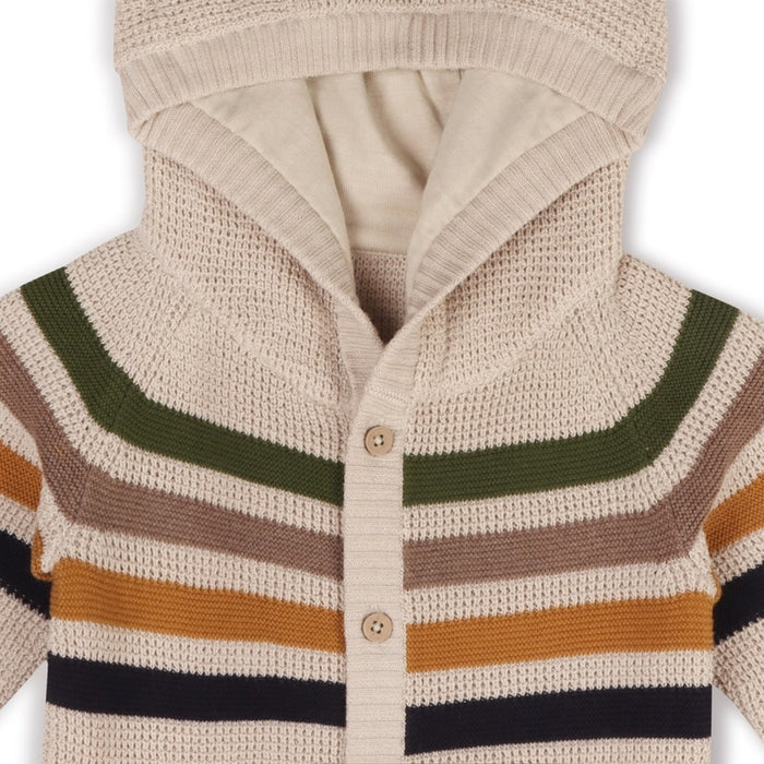 Organic Cotton Stripe Hooded Chunky Knit Baby Jumpsuit