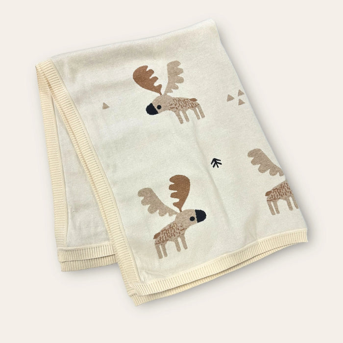 Organic Cotton Moose Jacquard Knit Baby Blanket