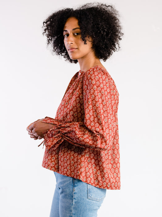 Kristen Red Block Print Blouse