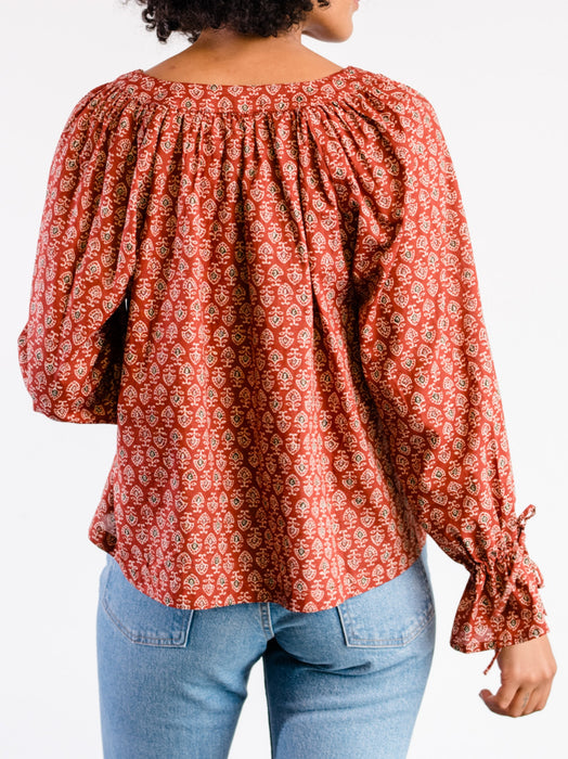 Kristen Red Block Print Blouse