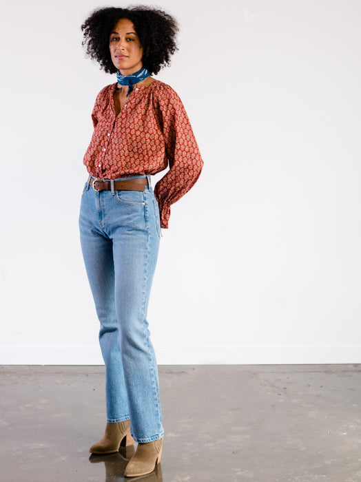 Kristen Red Block Print Blouse