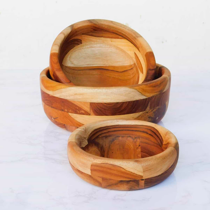 Round Mosaic Teak Wood Bowl- Medium