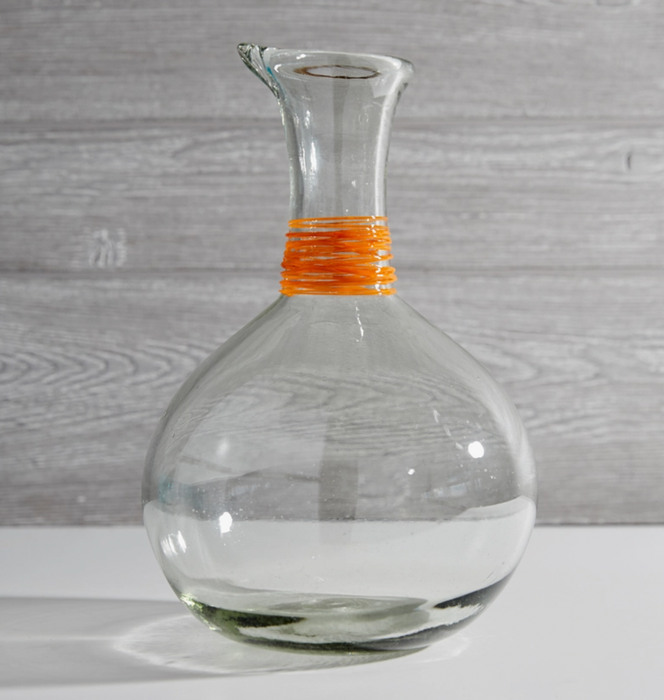 Handblown Glass Carafe - Orange Swirl