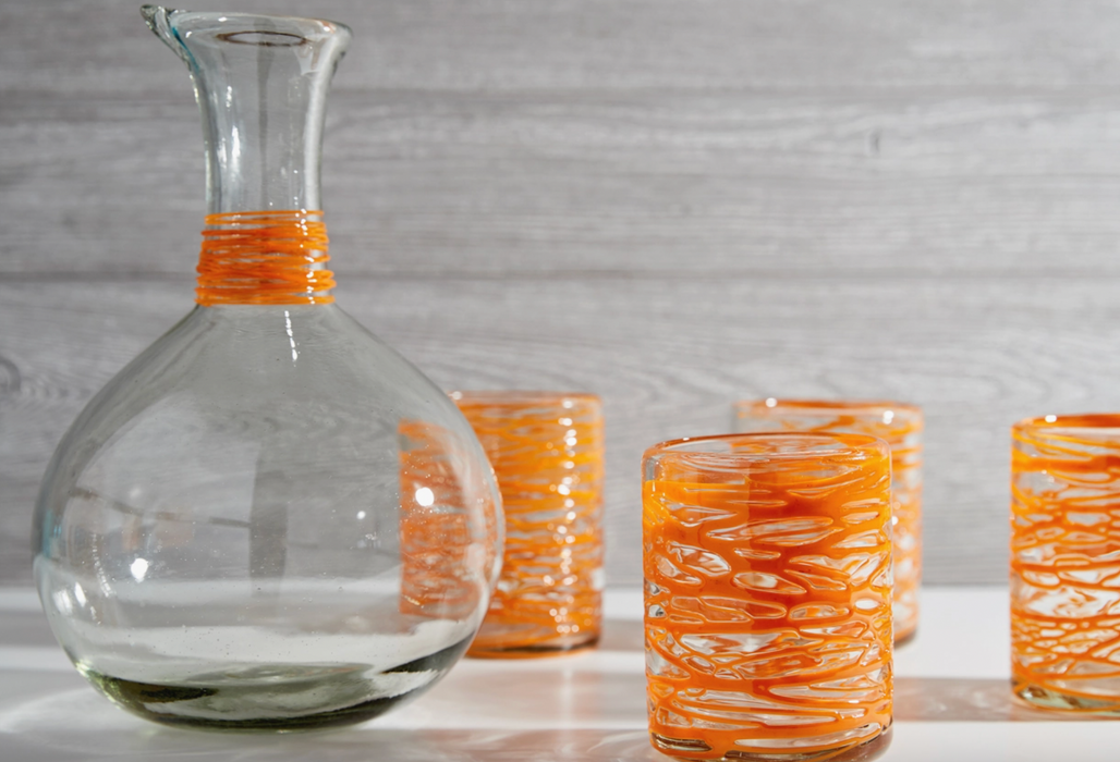 Handblown Glass Carafe - Orange Swirl