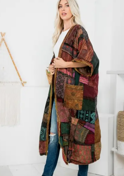 Womens Clothing - Patchwork Long Jacket