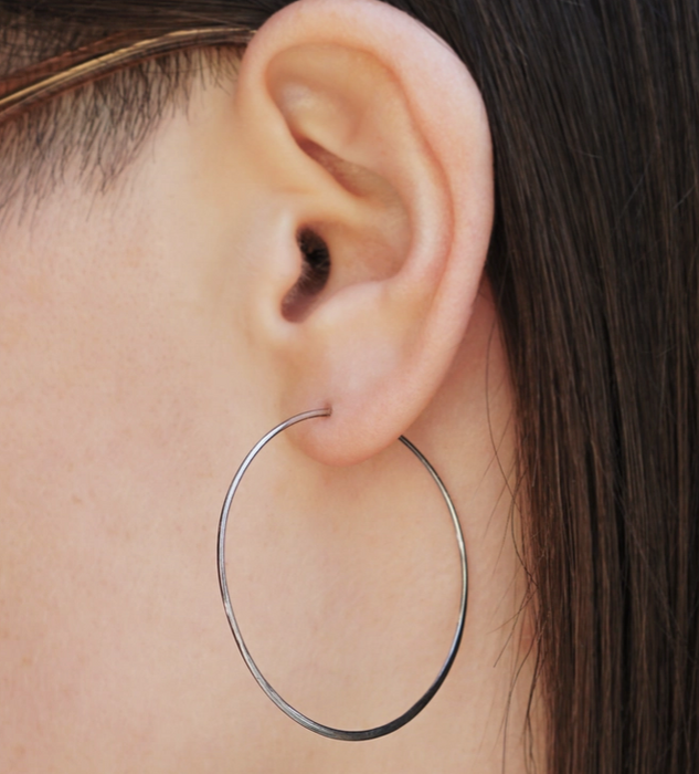 Sterling Silver Half Hammered Circle Hoop Earrings 40mm