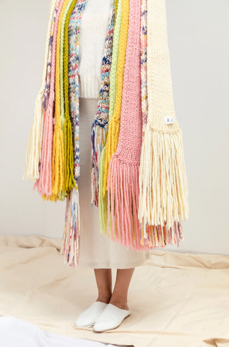 Hand-Painted Chunky Scarf with Tassels