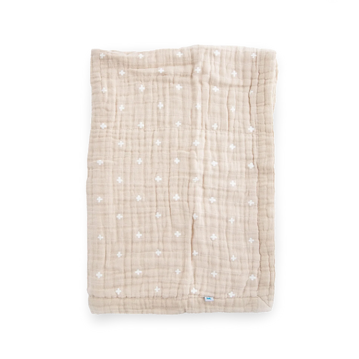 Taupe Cross Cotton Muslin Baby Quilt