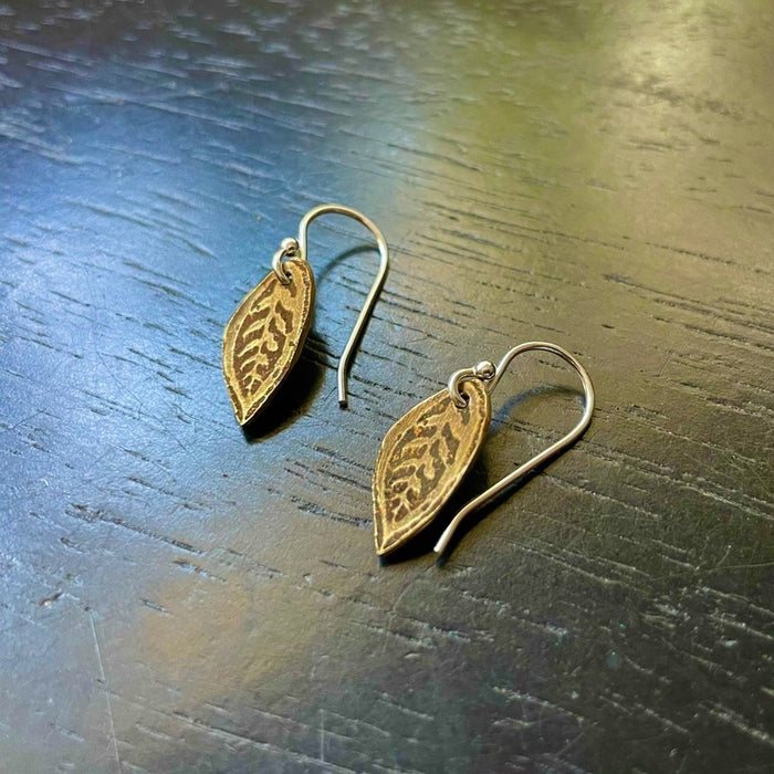 Tiny Brass Leaf Earrings