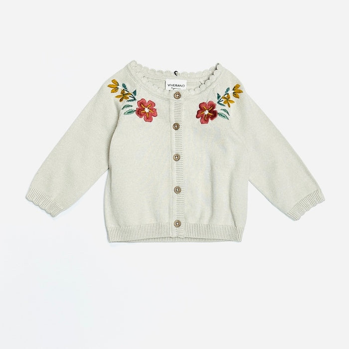 Organic Cotton Floral Embroidered Baby Cardigan Sweater