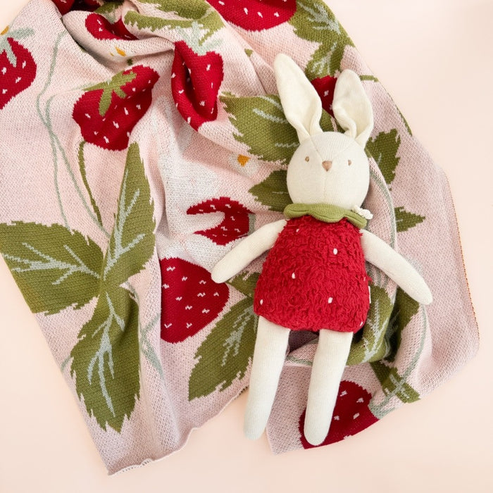 Strawberry Bunny Organic Cotton Blanket