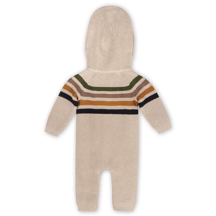 Organic Cotton Stripe Hooded Chunky Knit Baby Jumpsuit